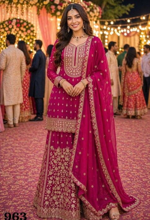 Magenta Georgette Pakistani Suit