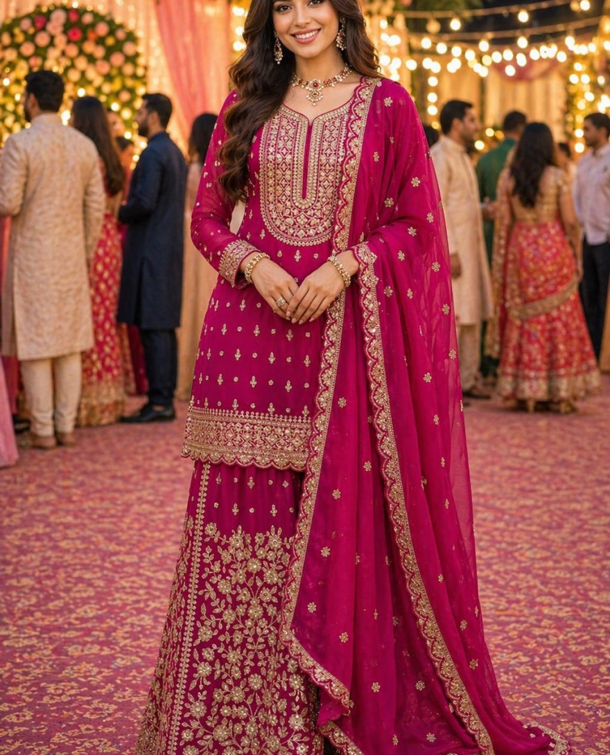 HOTPINK - Magenta Georgette Pakistani Suit