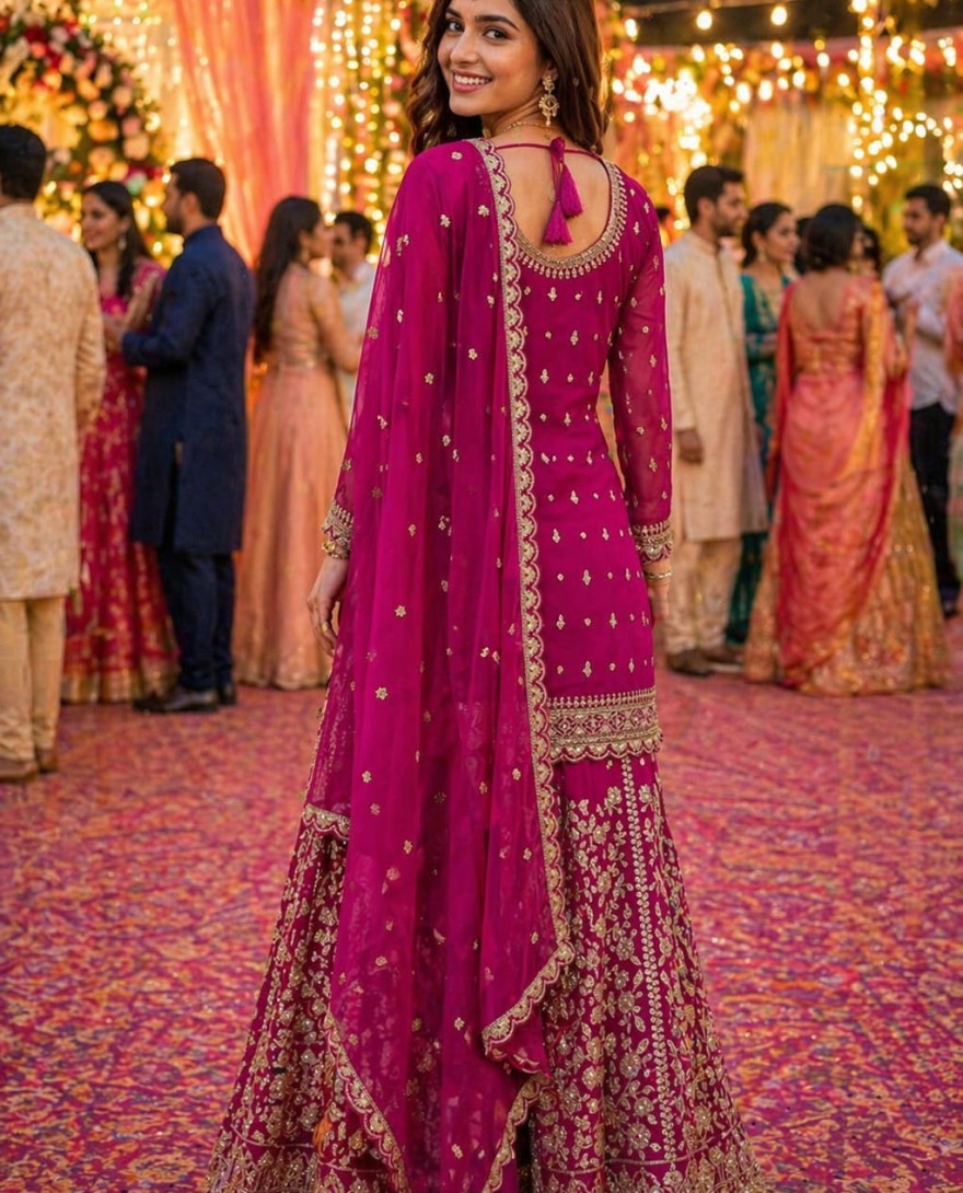 HOTPINK - Magenta Georgette Pakistani Suit