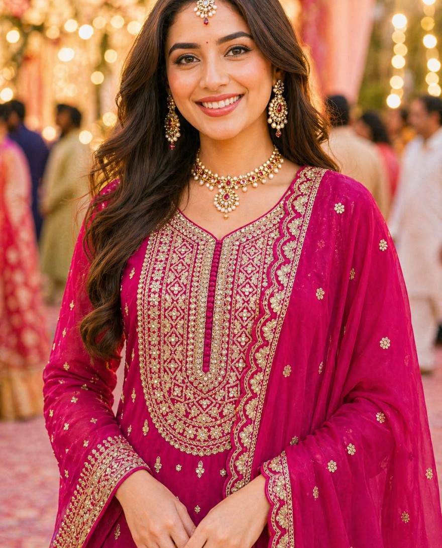 HOTPINK - Magenta Georgette Pakistani Suit
