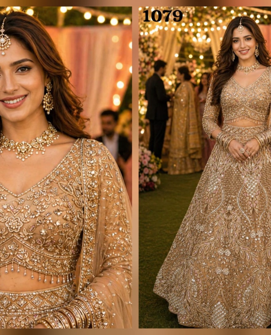 GOLDEN - Beads and Embroidered Work Net Readymade Lehenga Choli In Gold Colour