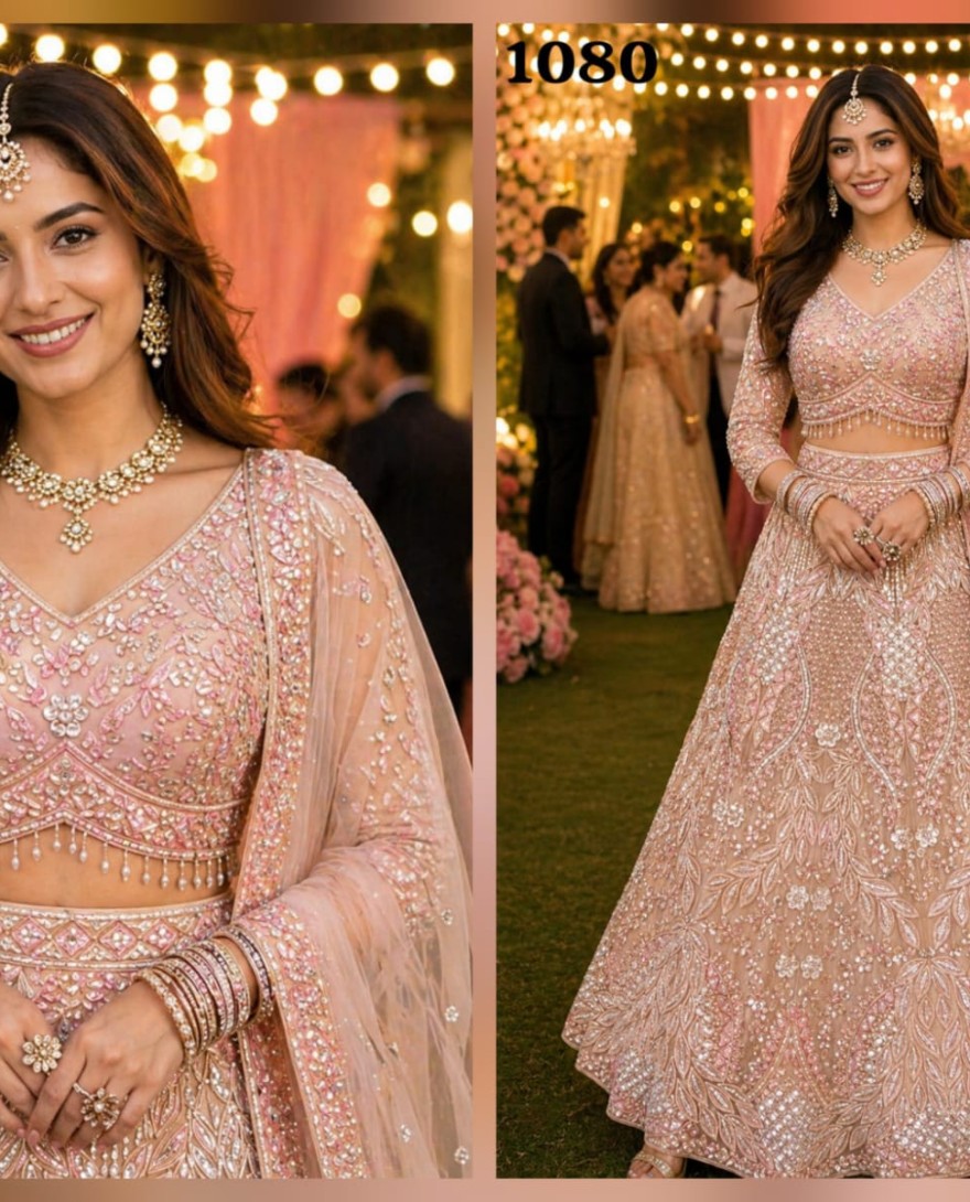 PINK - Latest Pink Net Lehenga Choli with Beads and Embroidered Work