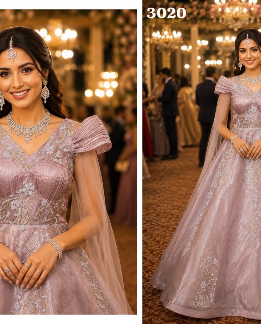 PINK - Pink Net Embroidered Work Designer Gown