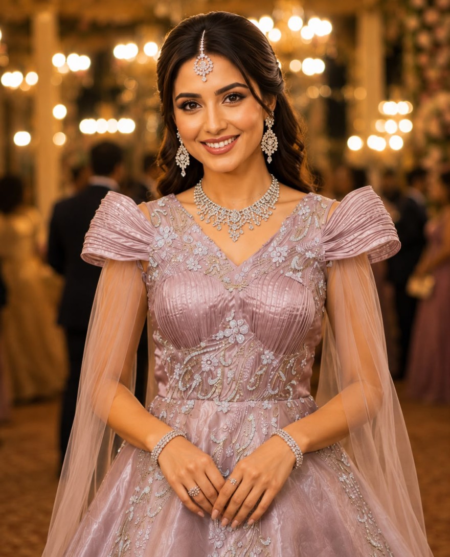 PINK - Pink Net Embroidered Work Designer Gown
