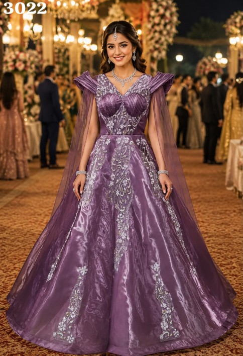 Distinctive Purple Net Designer Gown