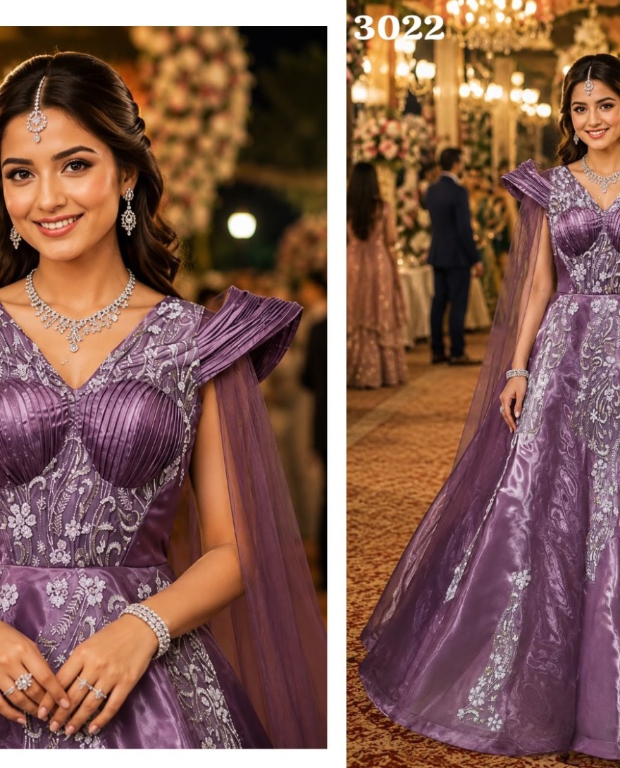 PURPLE - Distinctive Purple Net Designer Gown