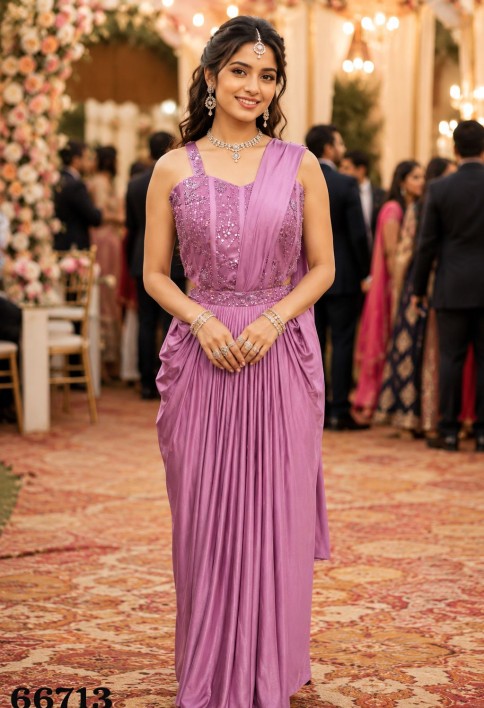 Pink Lycra Contemporary Sari