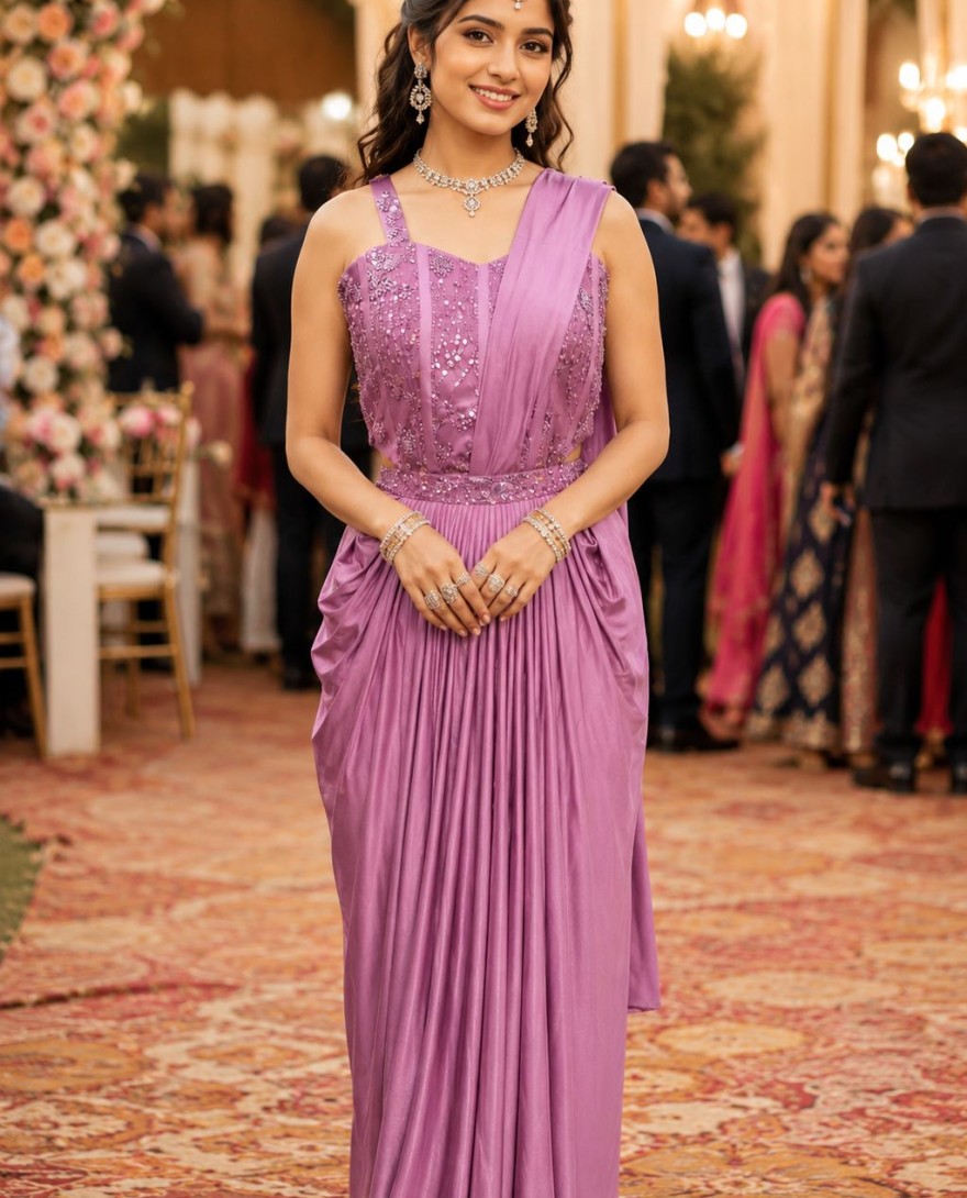 PINK - Pink Lycra Contemporary Sari