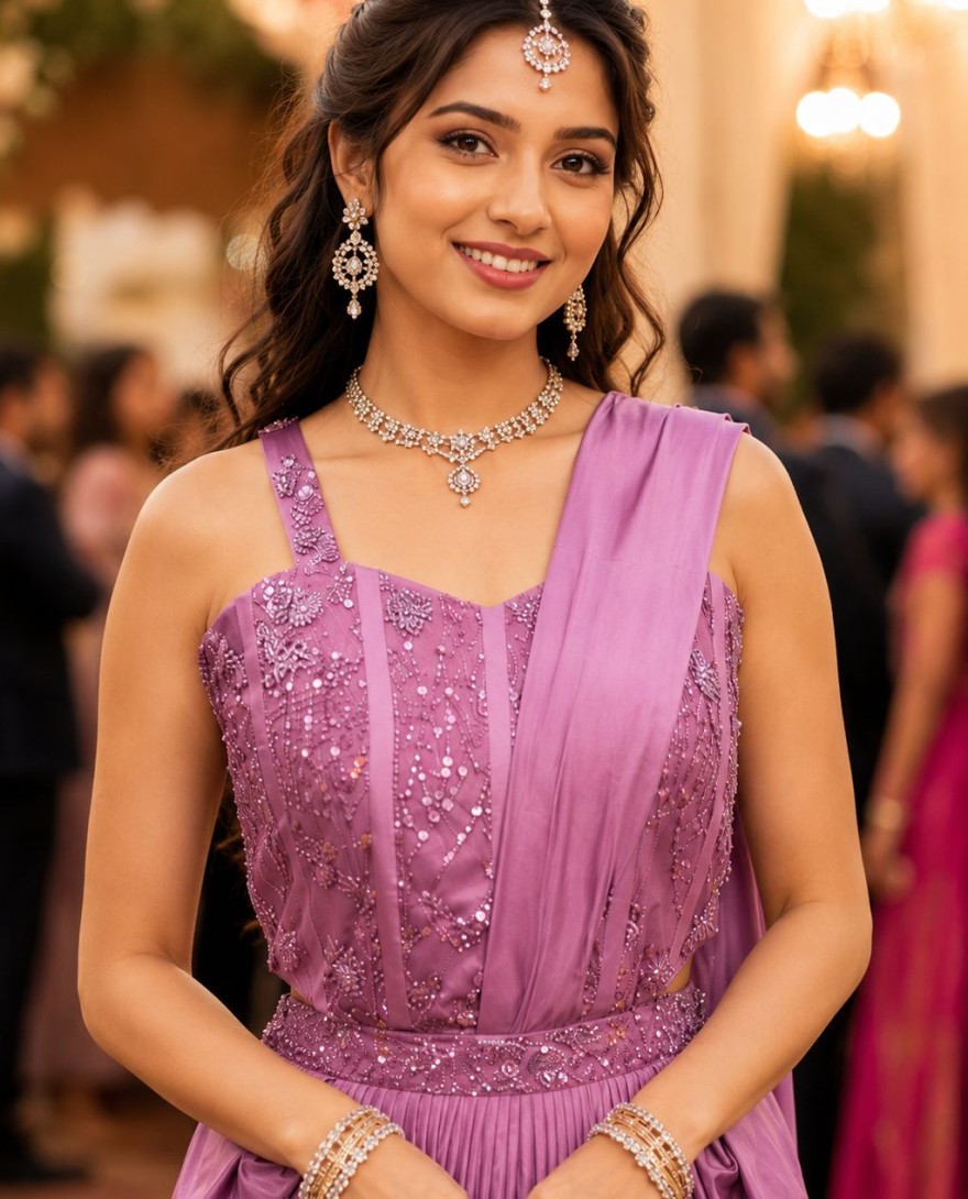 PINK - Pink Lycra Contemporary Sari
