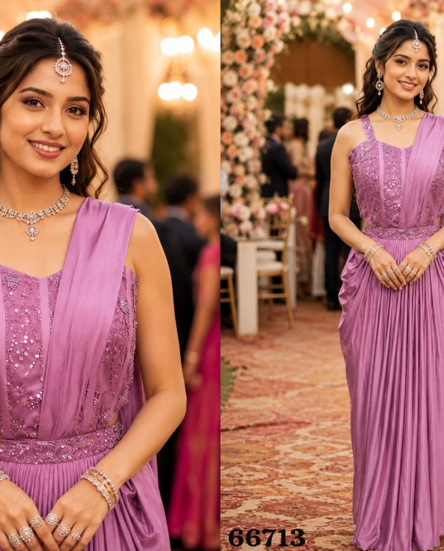 PINK - Pink Lycra Contemporary Sari