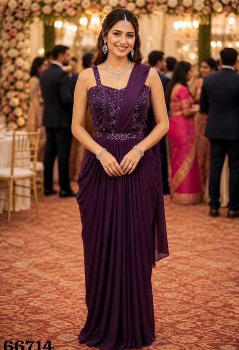Lavish Purple Lycra Classic Sari