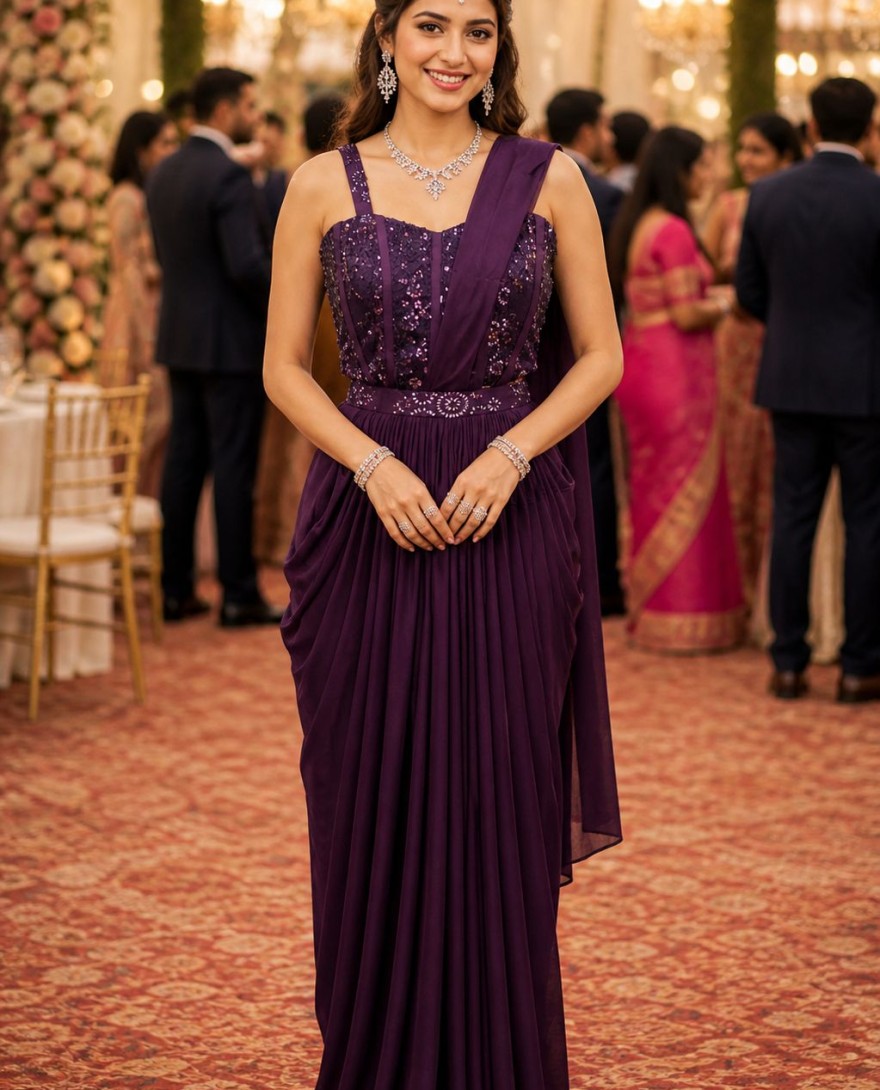 PURPLE - Lavish Purple Lycra Classic Sari