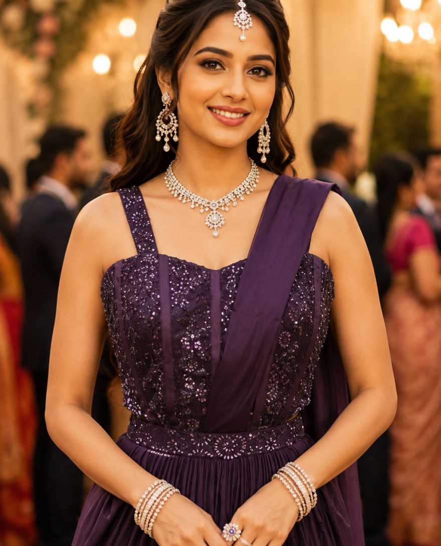 PURPLE - Lavish Purple Lycra Classic Sari