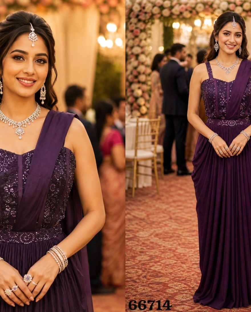 PURPLE - Lavish Purple Lycra Classic Sari