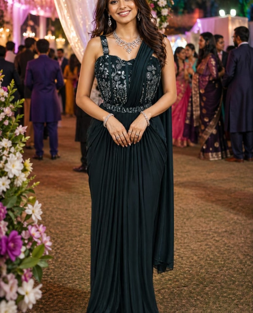 GREEN - Wholesale Designer Sarees Ready To Wear Sarees Party Wear Sarees Saree Gown Manufacturer