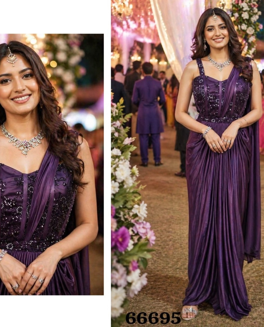 PURPLE - Wholesale Designer Sarees Ready To Wear Sarees Party Wear Sarees Saree Gown Manufacturer