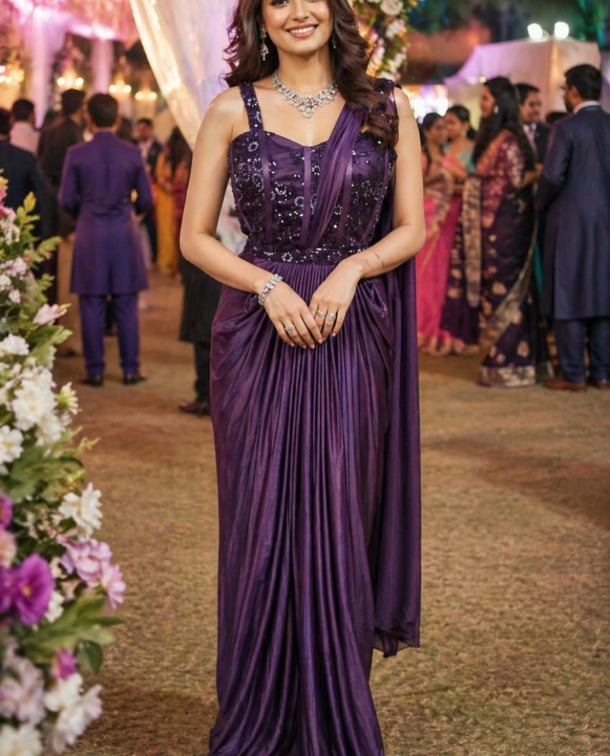 PURPLE - Wholesale Designer Sarees Ready To Wear Sarees Party Wear Sarees Saree Gown Manufacturer