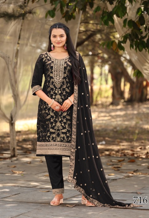 Black Woven with Sequin Jacquard Straight Cut Suit Set