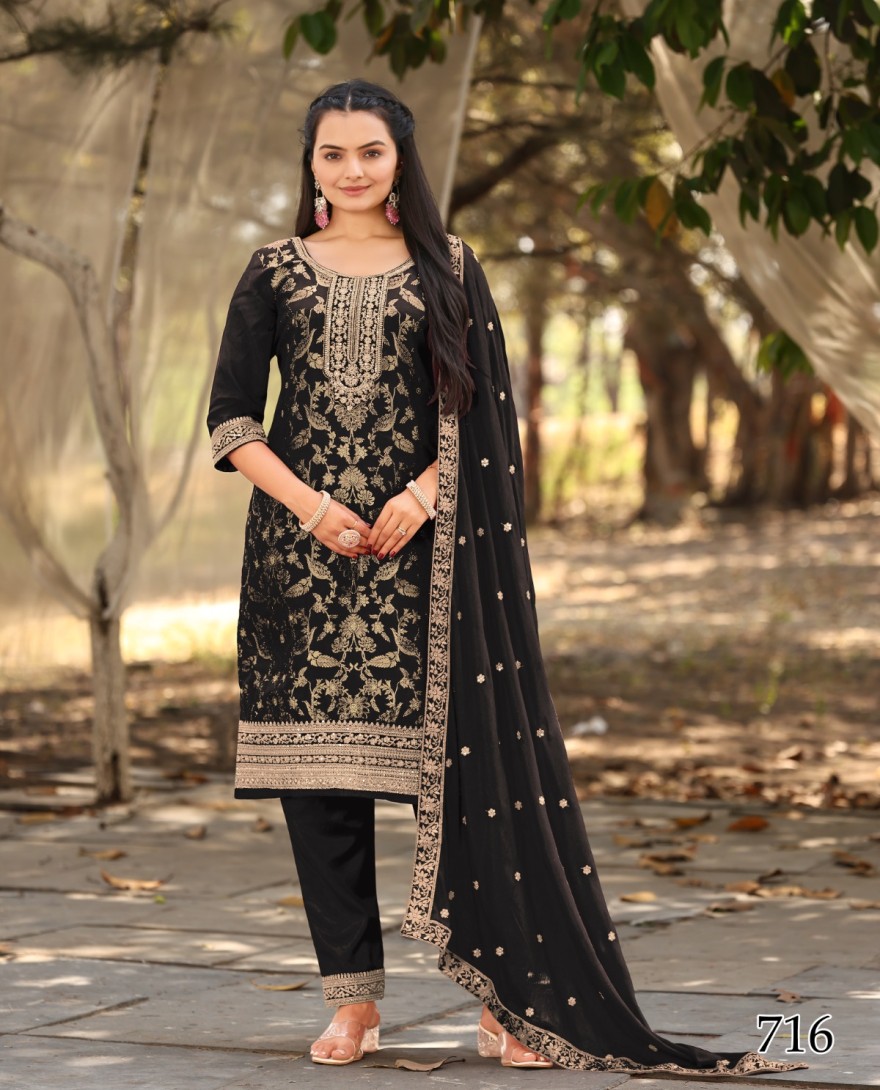 BLACK - Black Woven with Sequin Jacquard Straight Cut Suit Set