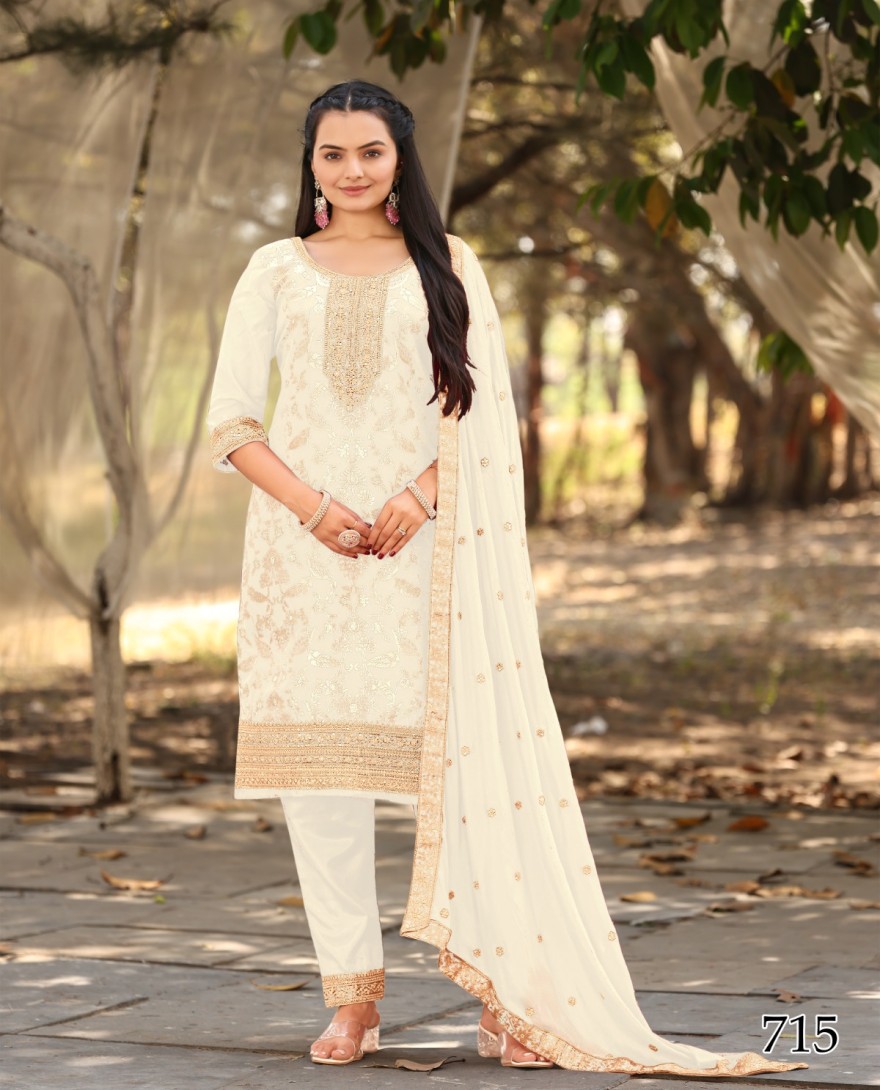 WHITE - White Woven with Sequin Jacquard Straight Cut Suit Set