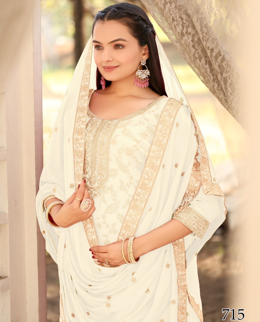 WHITE - White Woven with Sequin Jacquard Straight Cut Suit Set