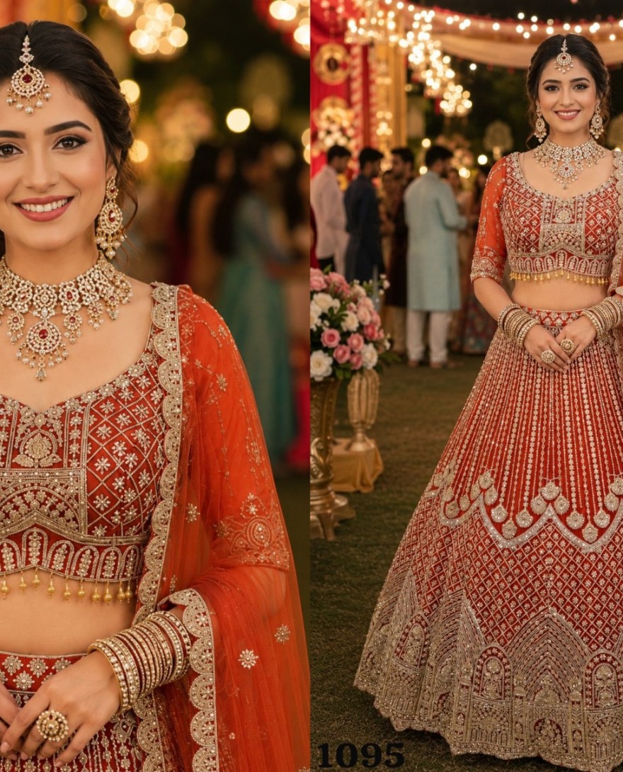ORANGE - Blissful Orange Net Lehenga Choli
