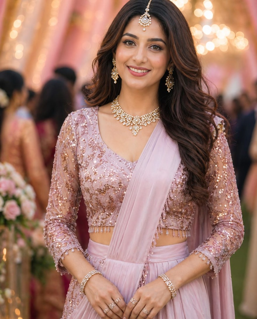 PINK - Phenomenal Pink Satin Contemporary Saree