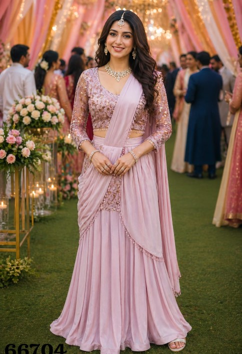 Phenomenal Pink Satin Contemporary Saree