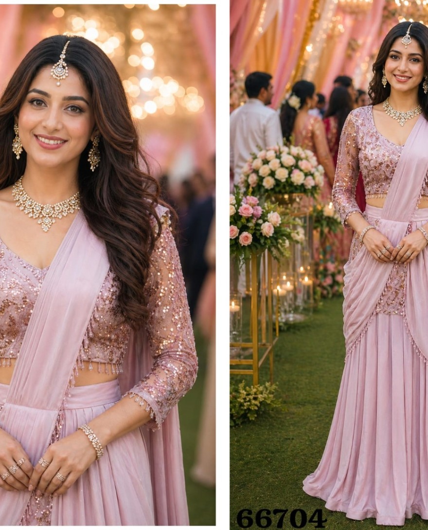 PINK - Phenomenal Pink Satin Contemporary Saree