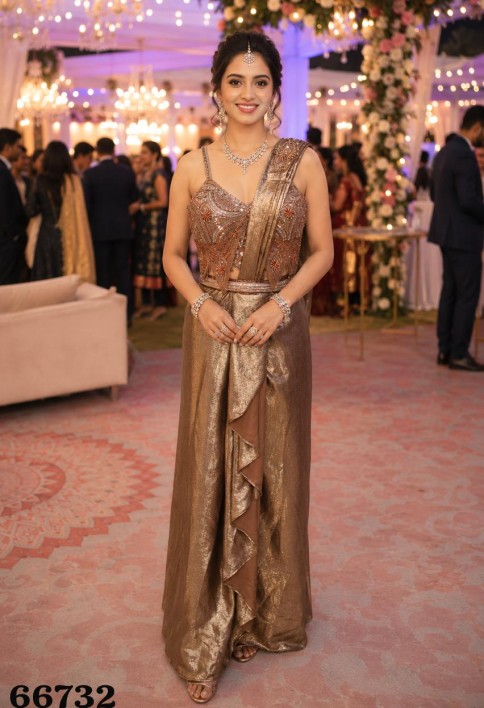 Brown Satin Classic Sari with Embroidered Work