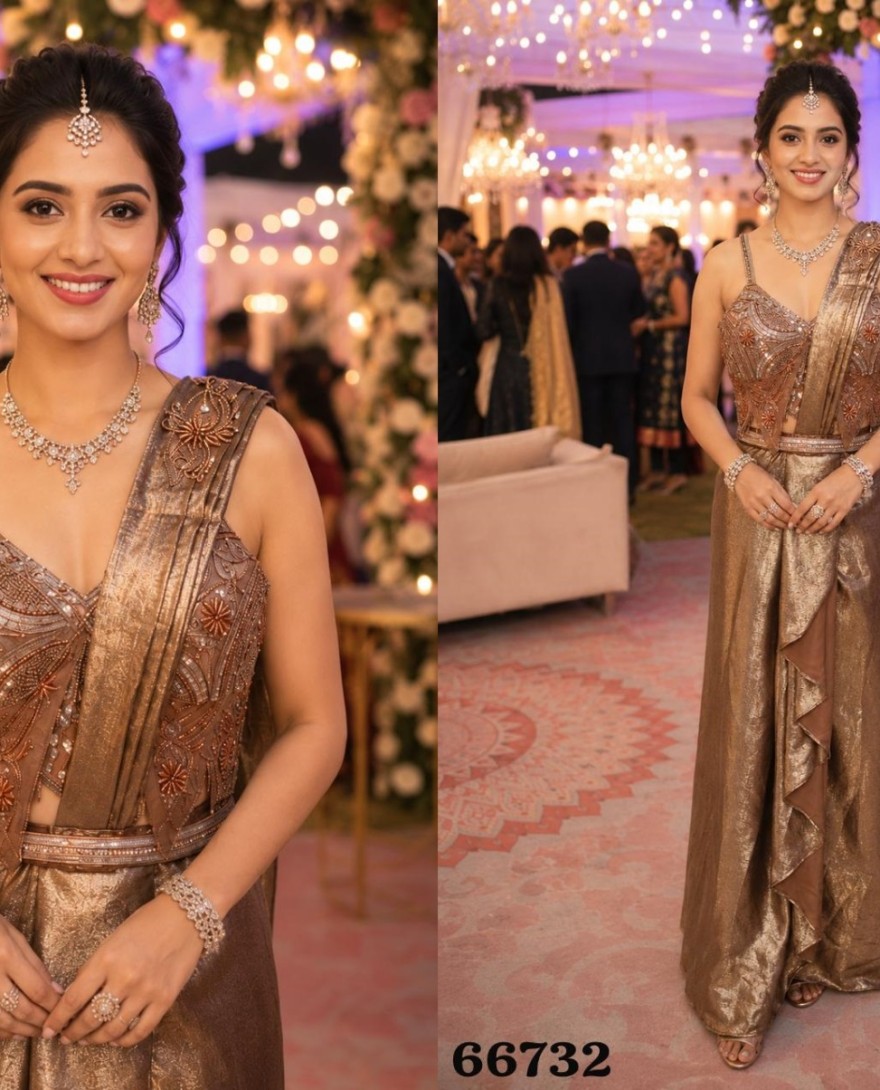BROWN - Brown Satin Classic Sari with Embroidered Work