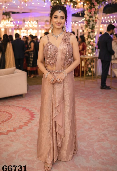 Sandwash Satin Silk Heavy Work Ready-to-Wear Saree with Stitched Blouse