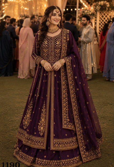 Wine Georgette Diamond, Embroidered and Sequins Work Readymade Lehenga Choli
