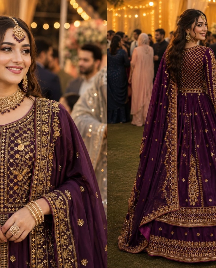PURPLE - Wine Georgette Diamond, Embroidered and Sequins Work Readymade Lehenga Choli
