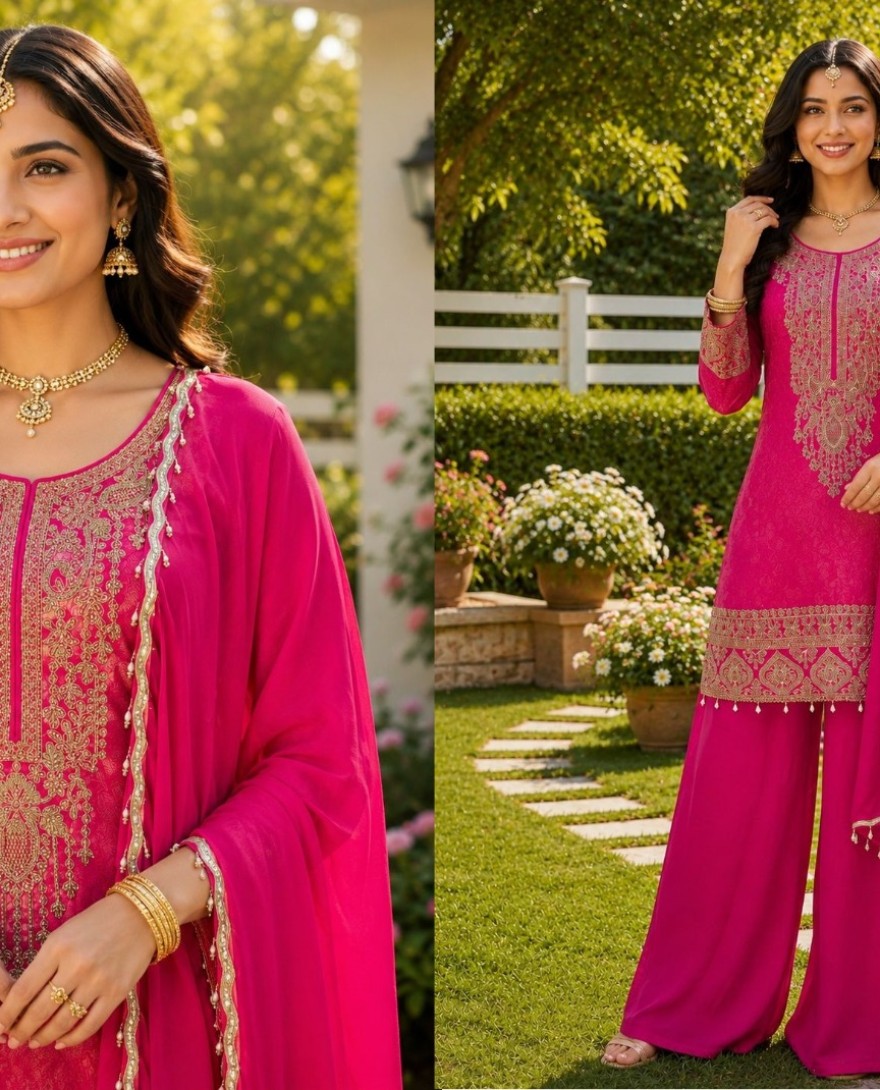 PINK - Readymade Salwar Kameez Beads Jacquard in Pink Colour