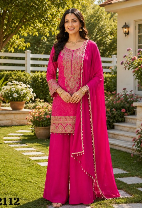 Readymade Salwar Kameez Beads Jacquard in Pink Colour