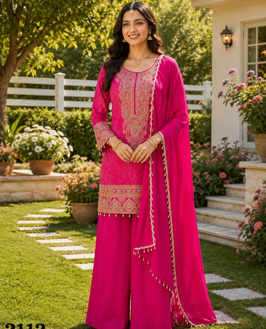 PINK - Readymade Salwar Kameez Beads Jacquard in Pink Colour