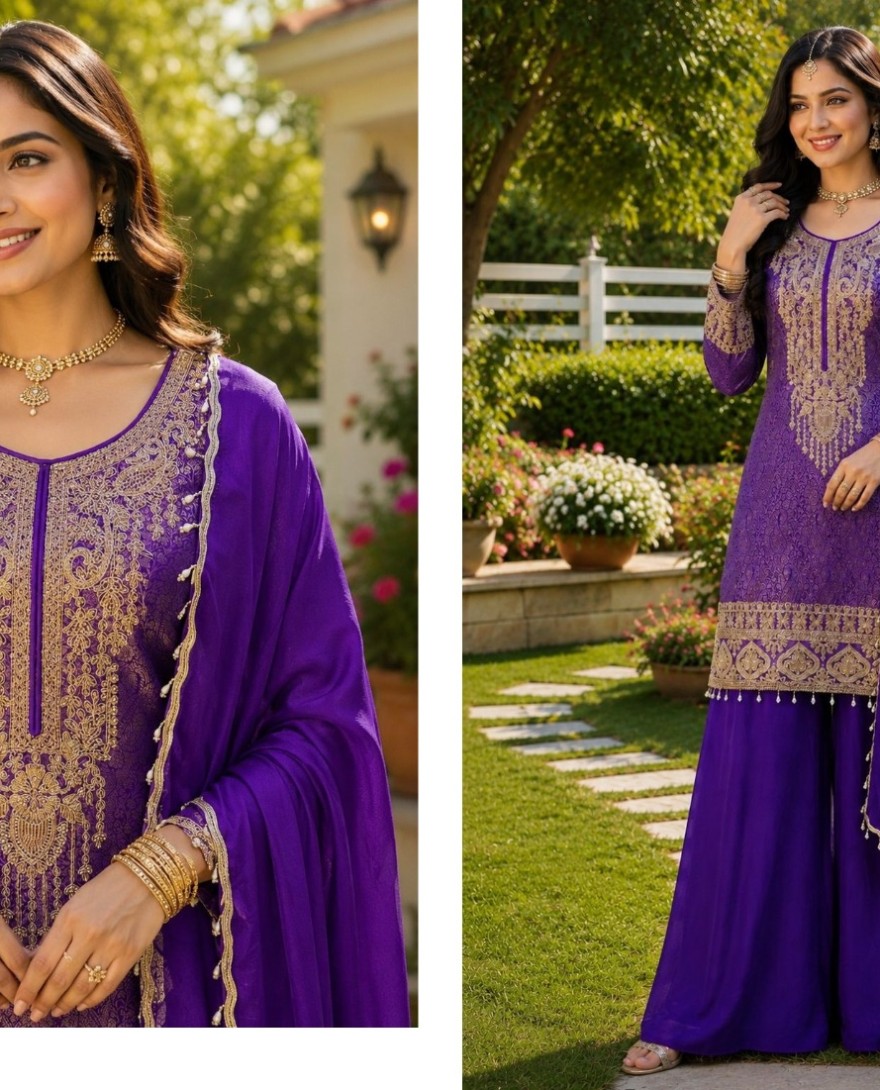 PURPLE - Purple Ceremonial Palazzo Salwar Kameez