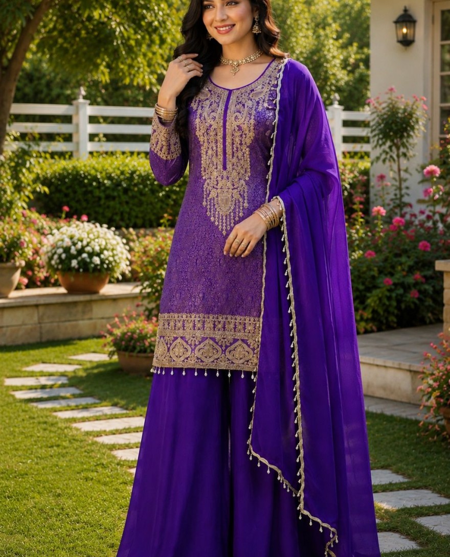 PURPLE - Purple Ceremonial Palazzo Salwar Kameez