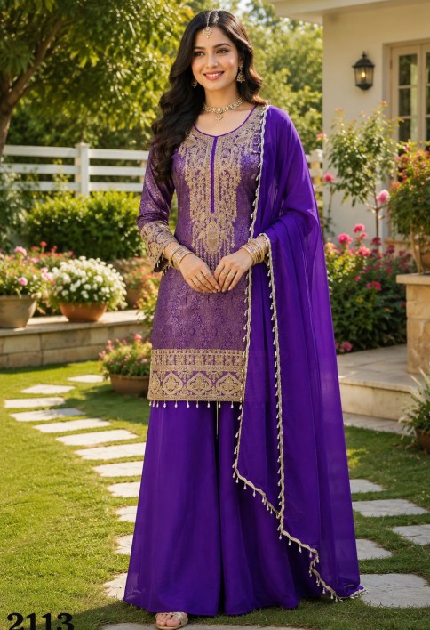 Purple Ceremonial Palazzo Salwar Kameez