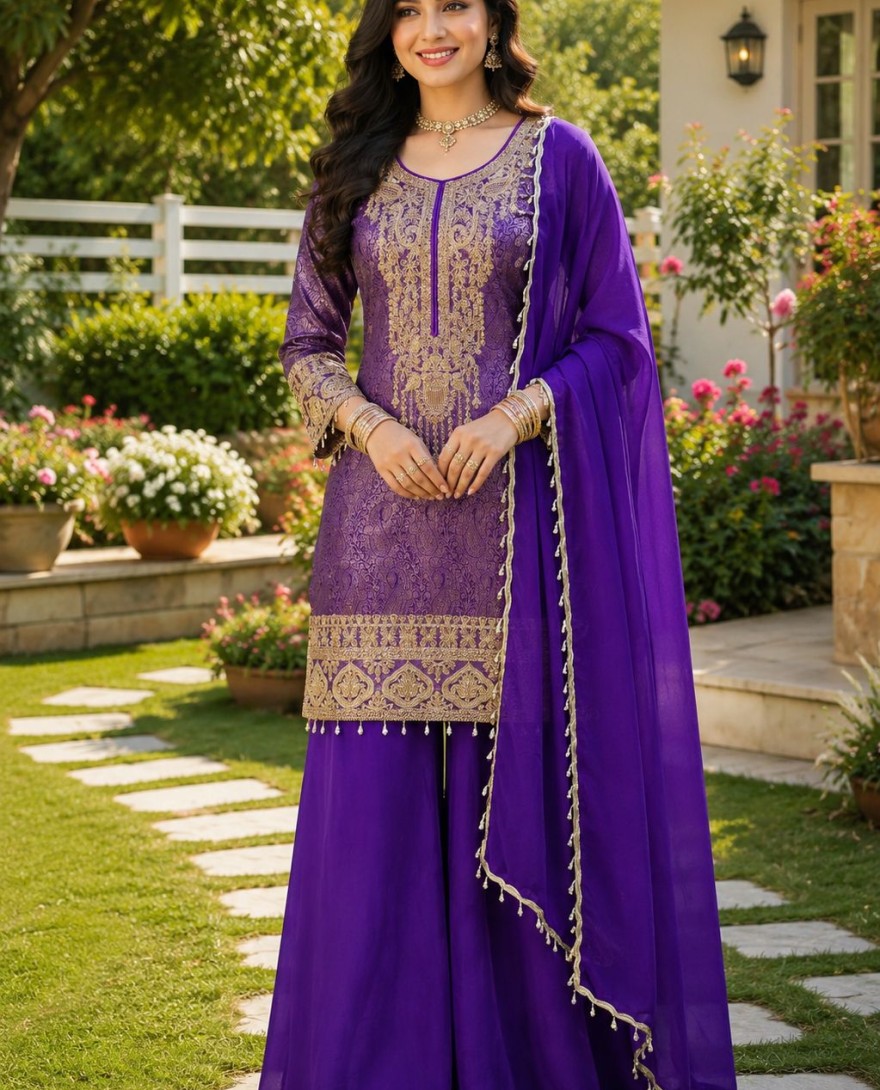 PURPLE - Purple Ceremonial Palazzo Salwar Kameez