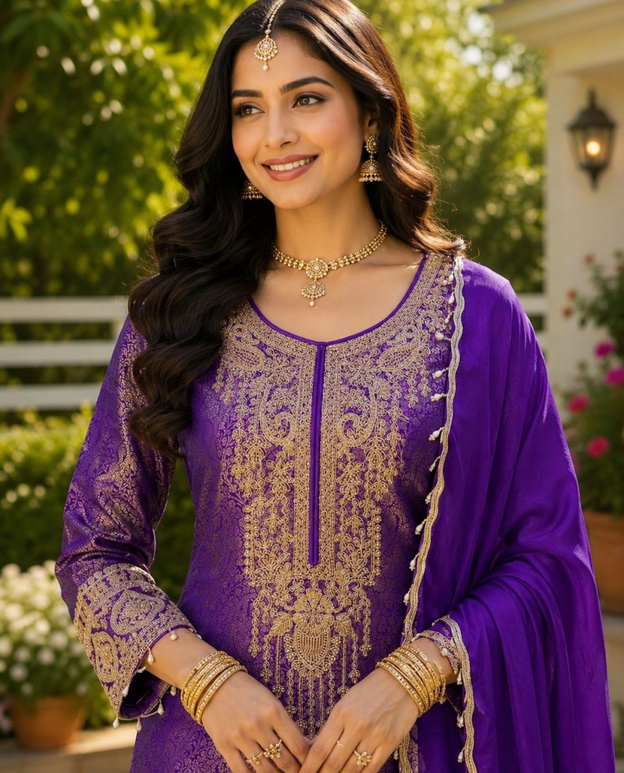 PURPLE - Purple Ceremonial Palazzo Salwar Kameez