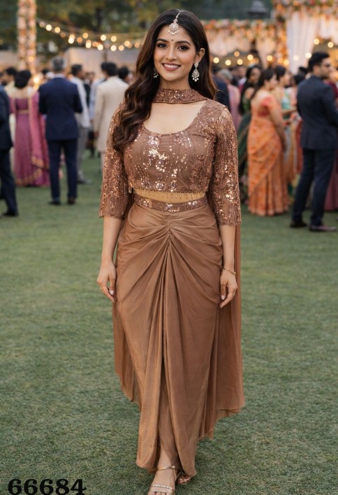 Lycra Readymade Salwar Suit In Brown Colour