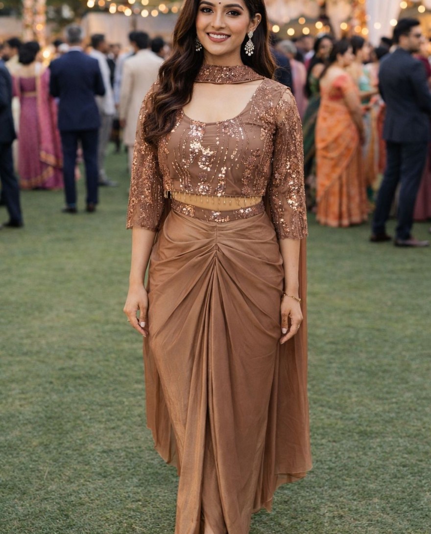BROWN - Lycra Readymade Salwar Suit In Brown Colour