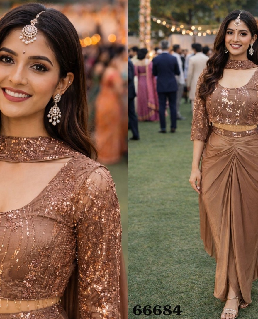 BROWN - Lycra Readymade Salwar Suit In Brown Colour