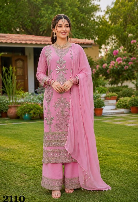 Georgette Embroidered Pink Palazzo Salwar Kameez