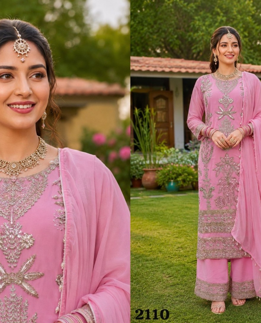 PINK - Georgette Embroidered Pink Palazzo Salwar Kameez