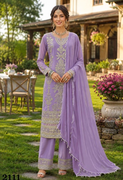 Auspicious Lavender Embroidered Georgette Salwar Kameez