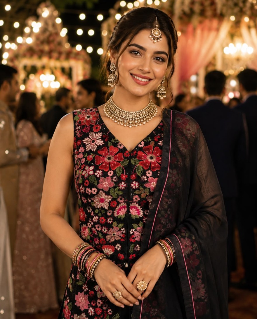 BLACK - Black Georgette Readymade Lehenga Choli with Embroidered Work