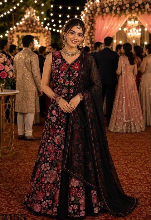 Black Georgette Readymade Lehenga Choli with Embroidered Work